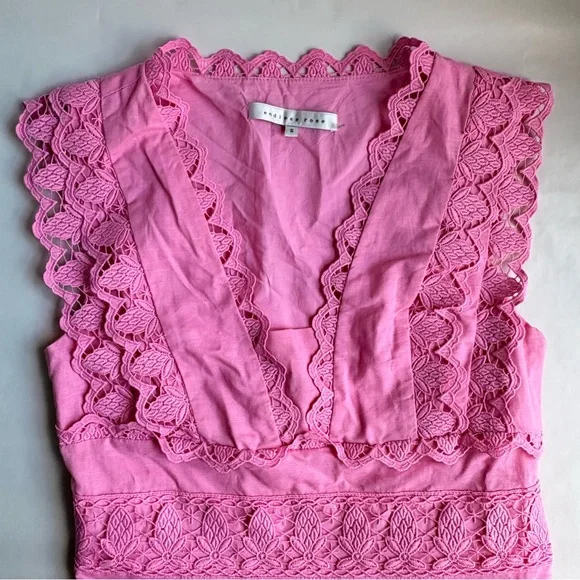 Endless Rose pink lace spring dress size small feminine cotton & linen lined - Picture 5 of 16